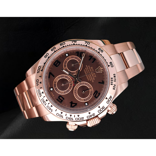 Rolex Daytona Cosmograph 18 Karat Roségold Uhr mit kaffeebraunem arabischem Zifferblatt