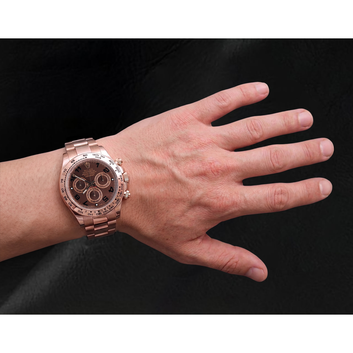 Rolex Daytona Cosmograph 18 Karat Roségold Uhr mit kaffeebraunem arabischem Zifferblatt
