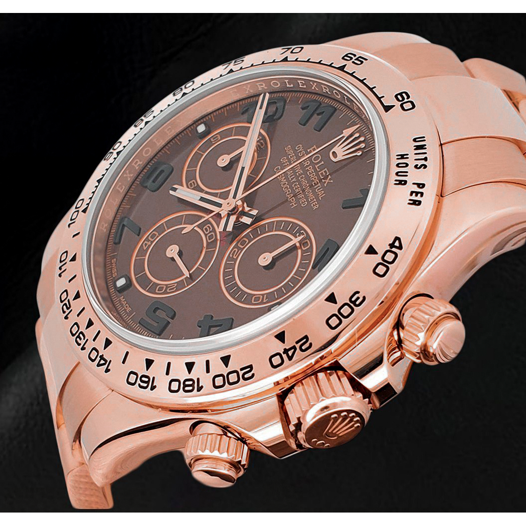 Rolex Daytona Cosmograph 18 Karat Roségold Uhr mit kaffeebraunem arabischem Zifferblatt