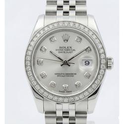 Rolex Date just Mittelgroß 31 mm Uhr, individuelles Diamant-Zifferblatt, Jubilee-Armband, rostfrei