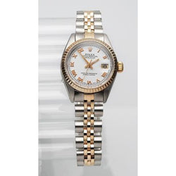 Rolex Dj Uhr mit römischem Zifferblatt, geriffelter Lünette, Edelstahl und goldenem Jubilee-Armband