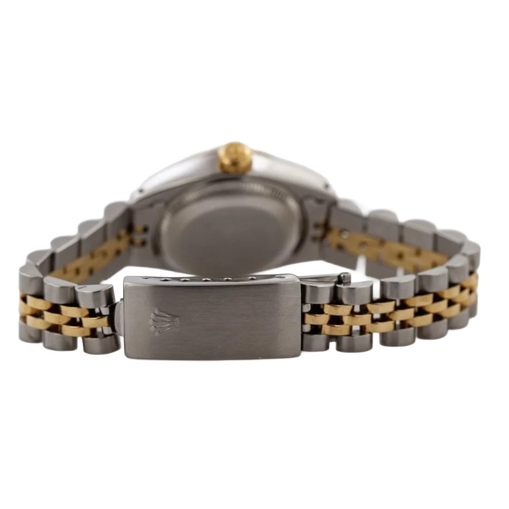 Rolex Dj Uhr mit römischem Zifferblatt, geriffelter Lünette, Edelstahl und goldenem Jubilee-Armband