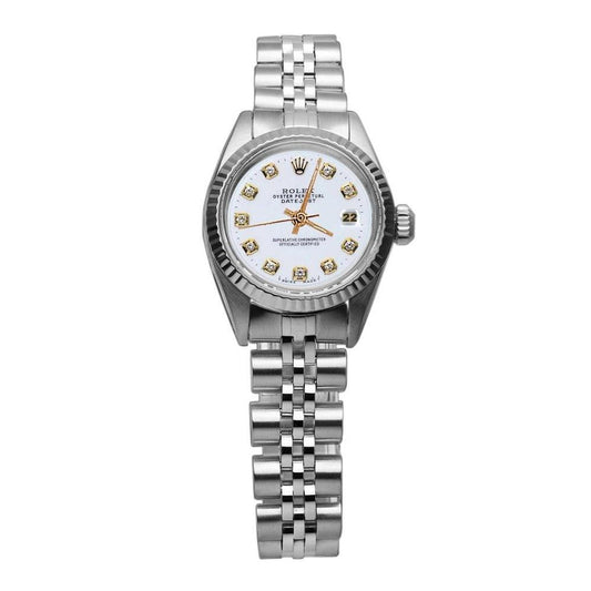 Rolex Ewig Datejust Damenuhr aus Edelstahl mit weißem Diamantzifferblatt

