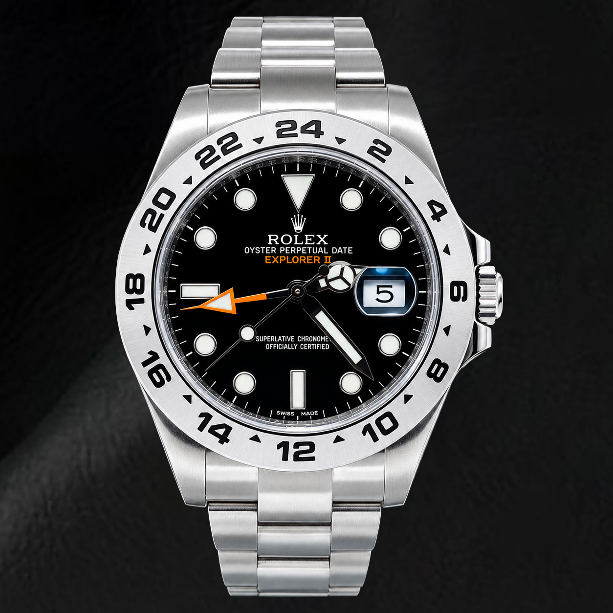 Rolex Explorer II 216570 42 mm Uhr aus Edelstahl mit schwarzem Leuchtzifferblatt