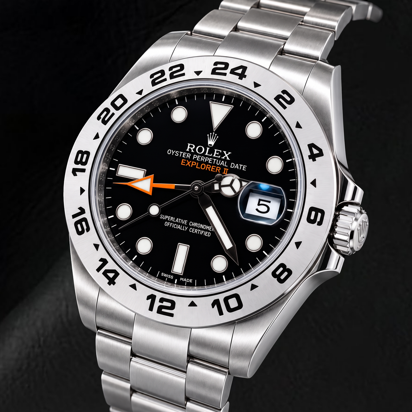 Rolex Explorer II 216570 42 mm Uhr aus Edelstahl mit schwarzem Leuchtzifferblatt