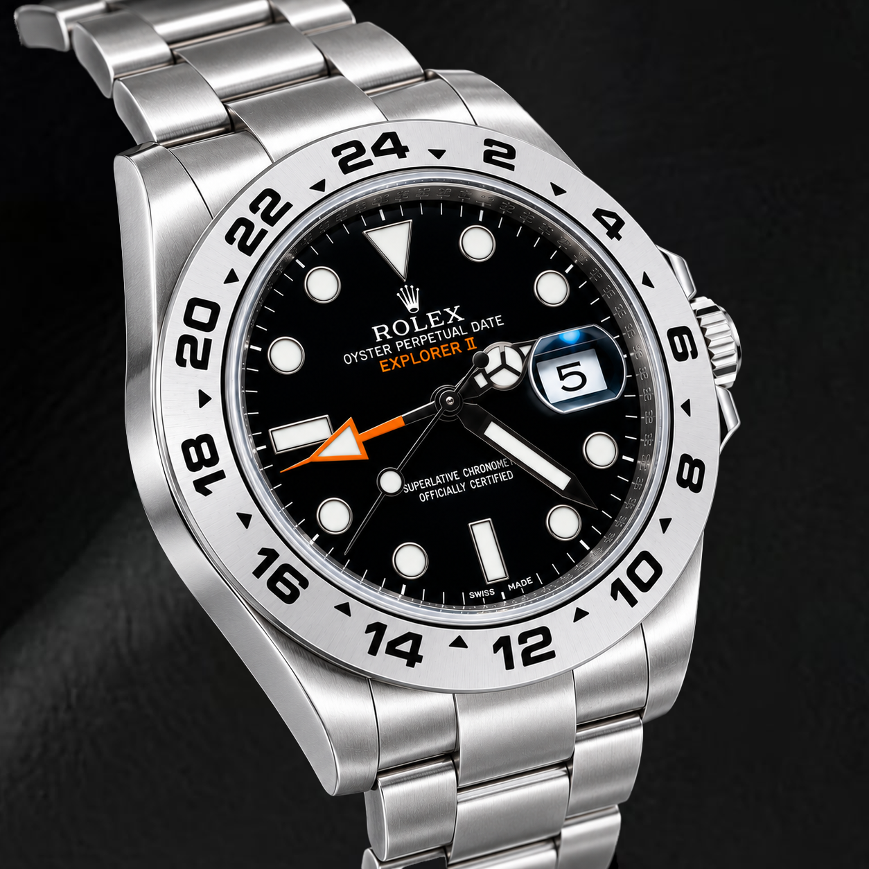 Rolex Explorer II 216570 42 mm Uhr aus Edelstahl mit schwarzem Leuchtzifferblatt