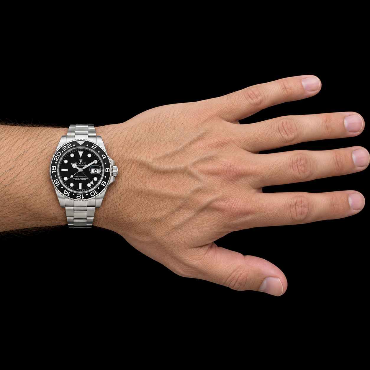 Rolex GMT-Master II 116710LN 40 mm Uhr aus Edelstahl mit schwarzem Zifferblatt