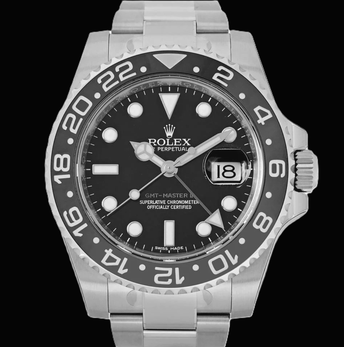 Rolex GMT-Master II 116710LN 40 mm Uhr aus Edelstahl mit schwarzem Zifferblatt