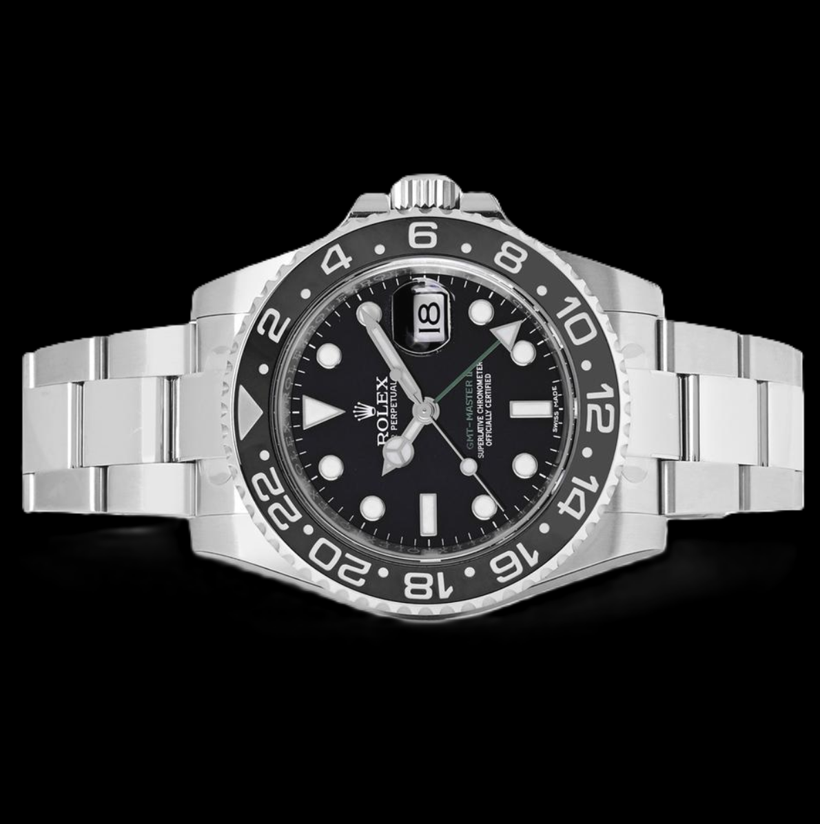 Rolex GMT-Master II 116710LN 40 mm Uhr aus Edelstahl mit schwarzem Zifferblatt