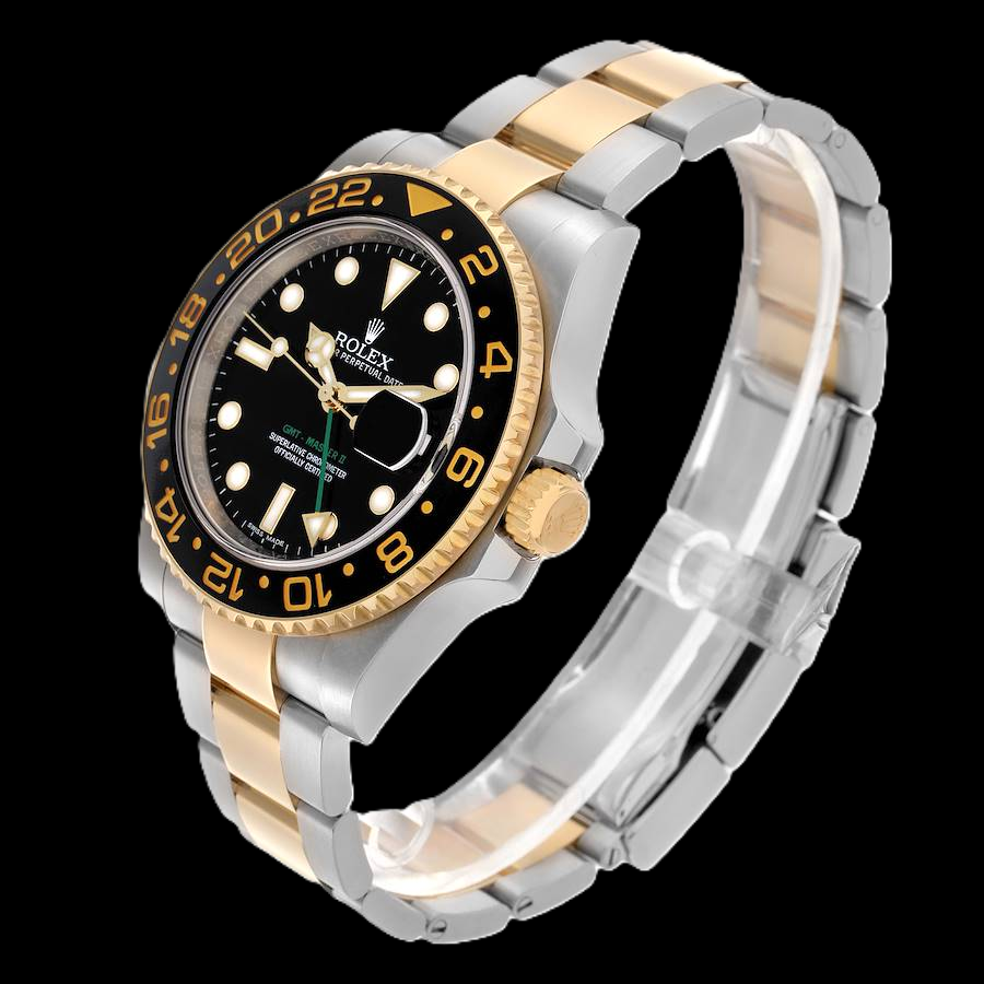 Rolex GMT-Master II 116713 40 mm Bicolor Uhr mit schwarzem Leuchtzifferblatt