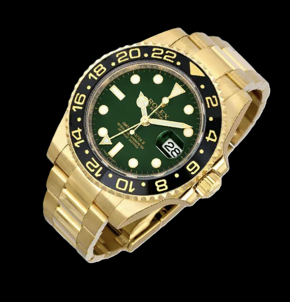 Rolex GMT-Master II 116718 40 mm Gelbgold-Uhr mit grünem Leuchtzifferblatt