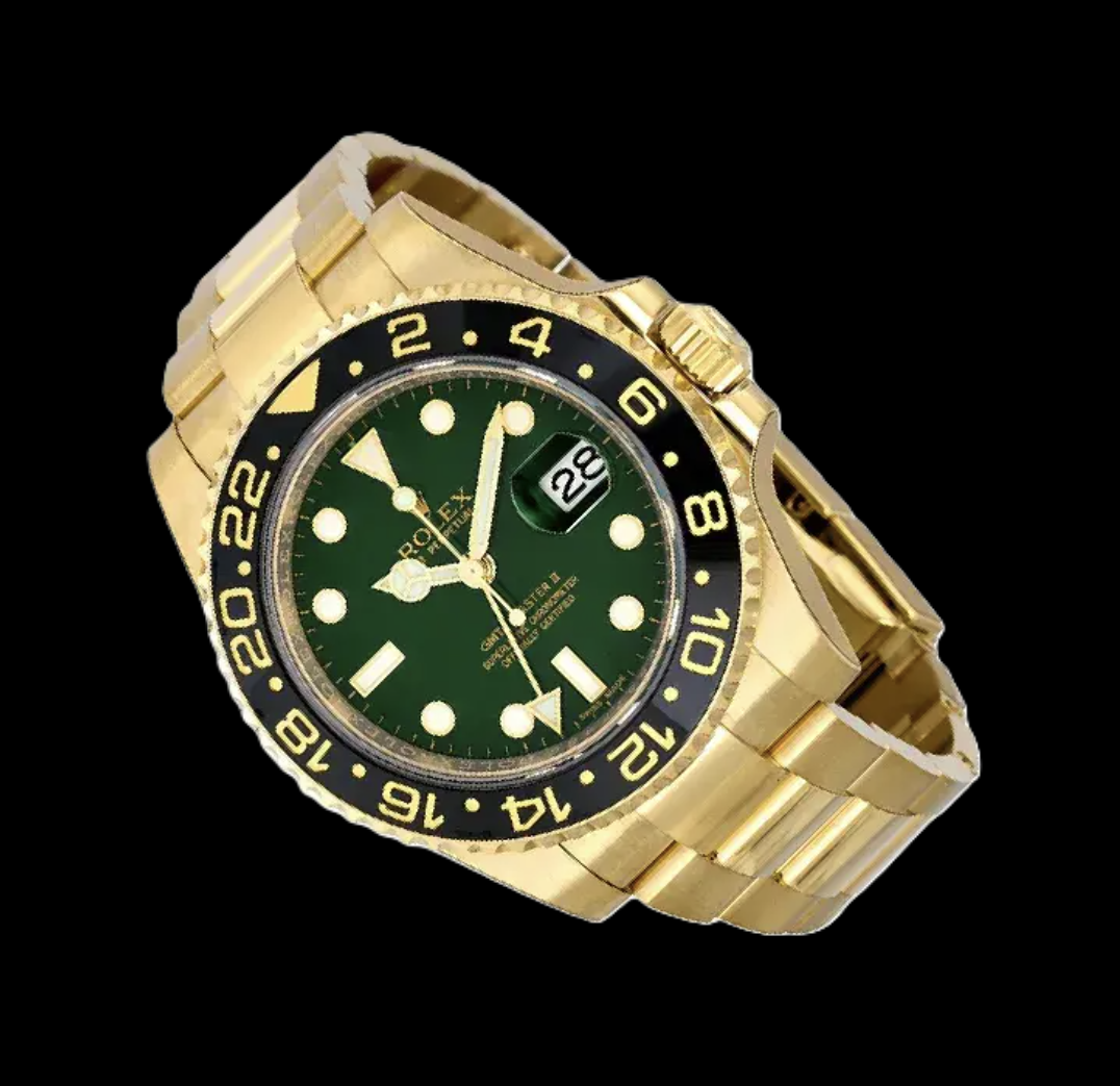 Rolex GMT-Master II 116718 40 mm Gelbgold-Uhr mit grünem Leuchtzifferblatt