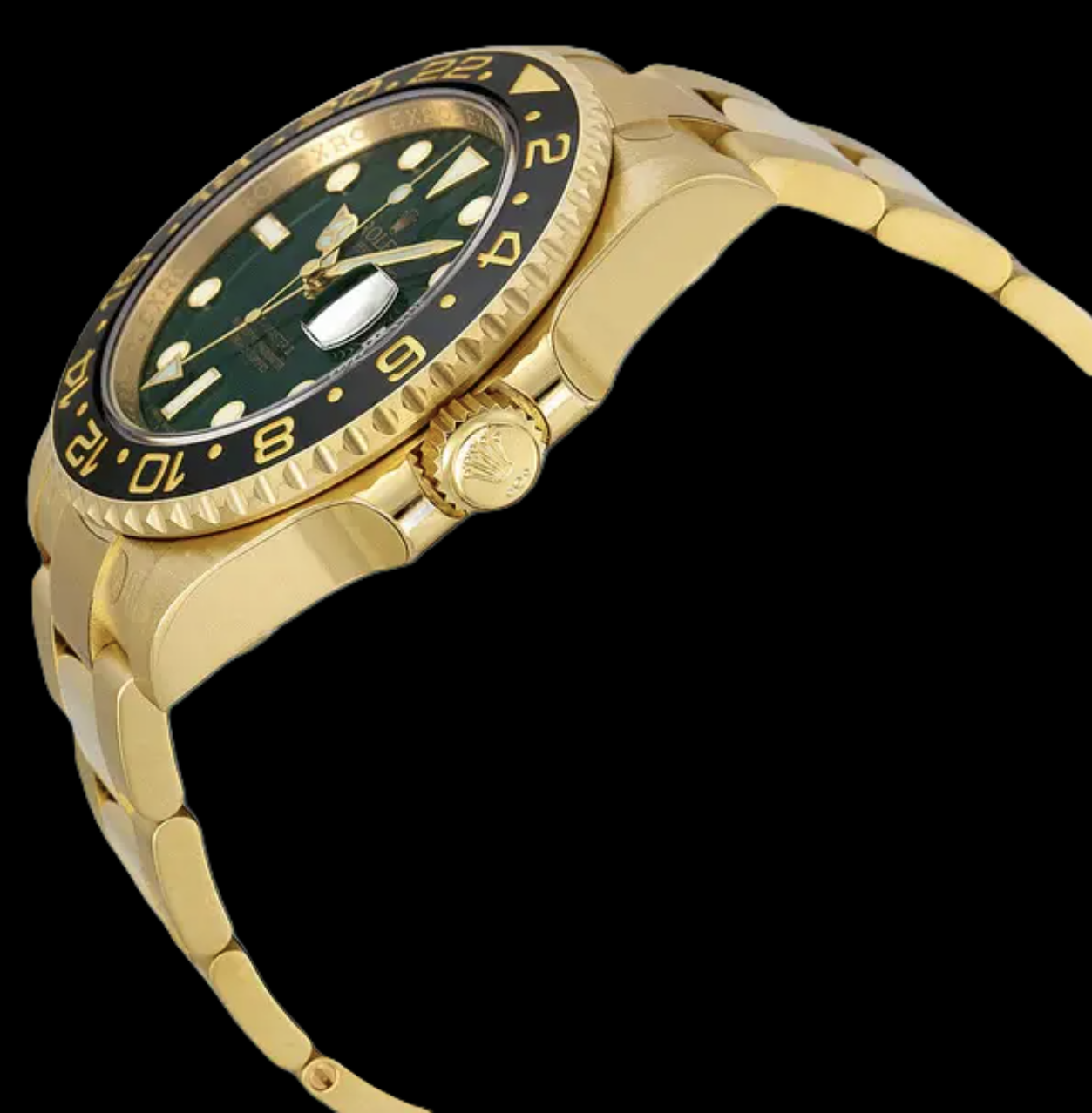 Rolex GMT-Master II 116718 40 mm Gelbgold-Uhr mit grünem Leuchtzifferblatt