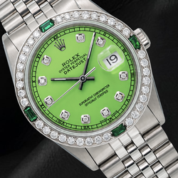 Rolex Datejust 16014 36 mm Uhr aus Edelstahl mit grünem Diamantzifferblatt