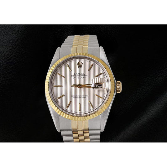 Rolex Herrenuhr, elfenbeinfarbenes Stick-Zifferblatt, Datejust, zweifarbig, Gold und Edelstahl, Schnelleinstellung1