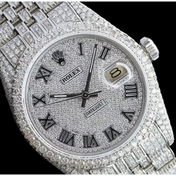 Rolex Iced Out Diamant 12 Karat 36 mm römisches Zifferblatt Edelstahluhr