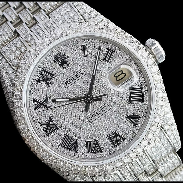 Rolex Iced Out Diamant 12 Karat 36 mm römisches Zifferblatt Edelstahluhr