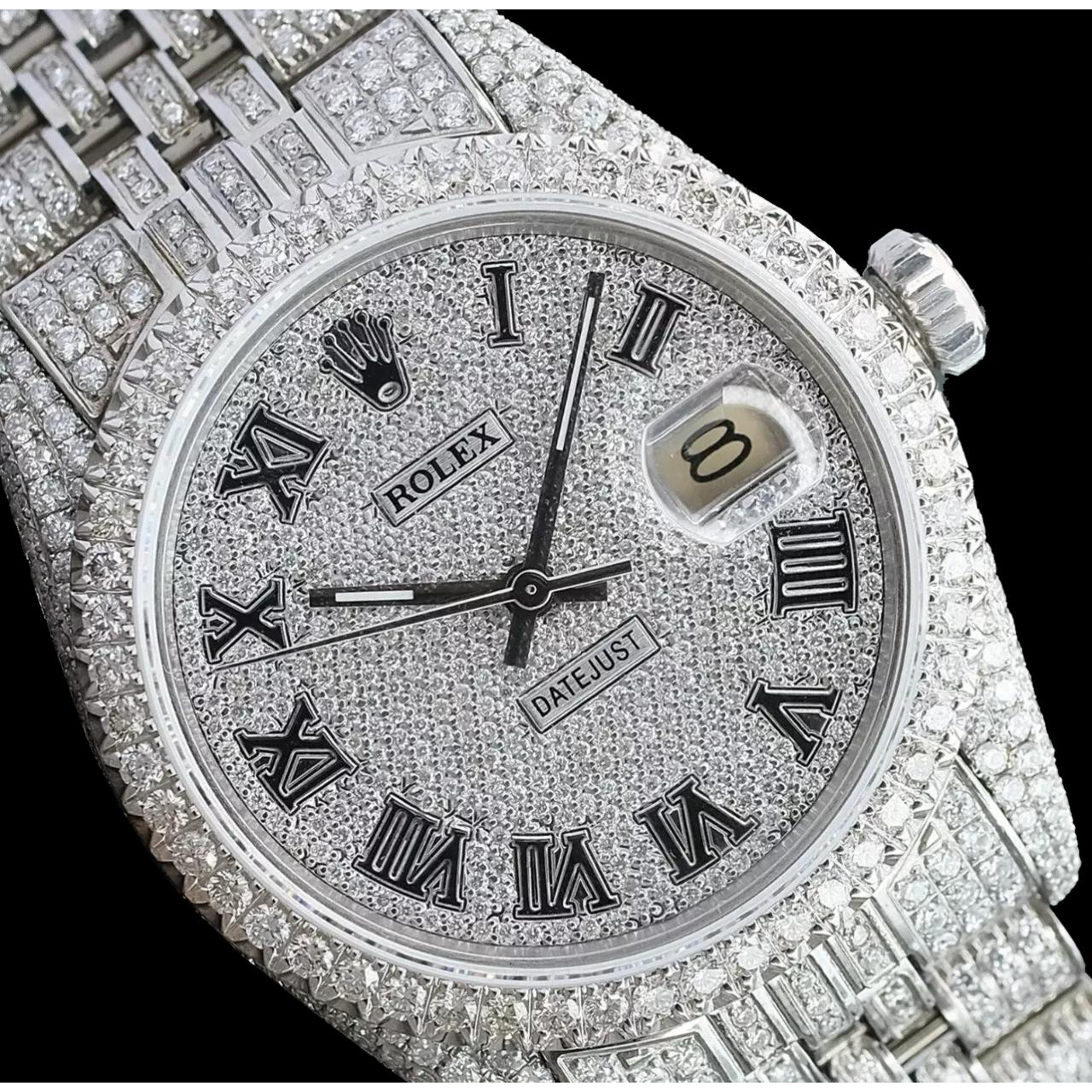 Rolex Iced Out Diamant 12 Karat 36 mm römisches Zifferblatt Edelstahluhr