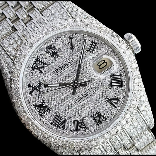 Rolex Iced Out Diamant 12 Karat 36 mm römisches Zifferblatt Edelstahluhr