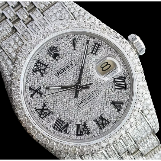 Rolex Iced Out Diamant 12 Karat 36 mm römisches Zifferblatt Edelstahluhr