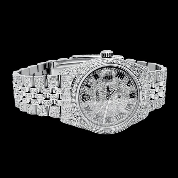 Rolex Iced Out Diamant 12 Karat 36 mm römisches Zifferblatt Edelstahluhr