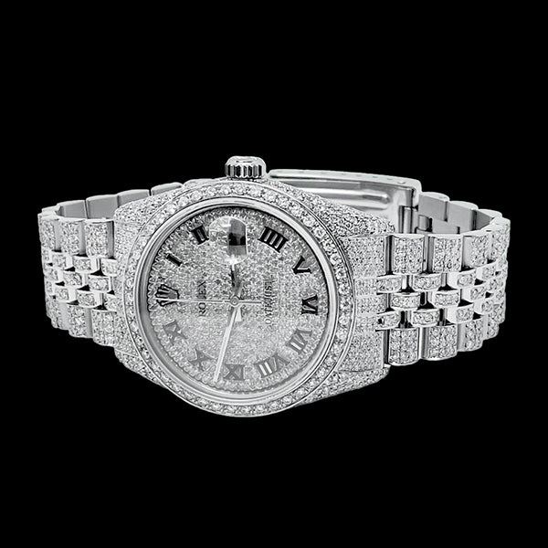 Rolex Iced Out Diamant 12 Karat 36 mm römisches Zifferblatt Edelstahluhr