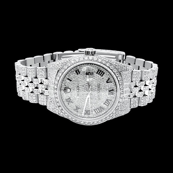 Rolex Iced Out Diamant 12 Karat 36 mm römisches Zifferblatt Edelstahluhr