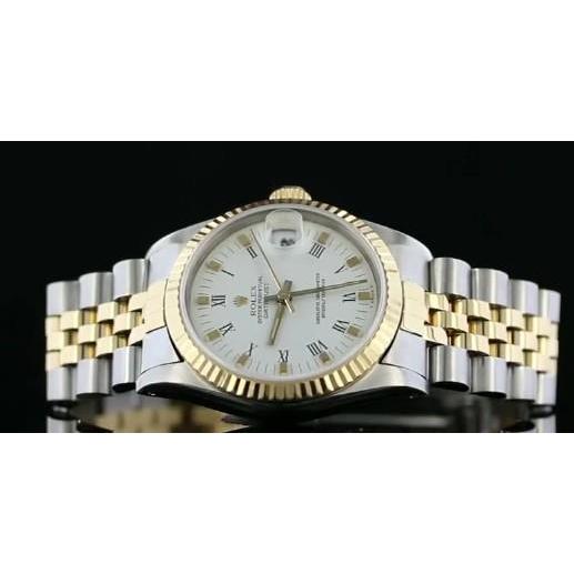 Rolex Jubilee-Armband mit weißem Stick-Zifferblatt, Datejust-Uhr, Gold-Edelstahl