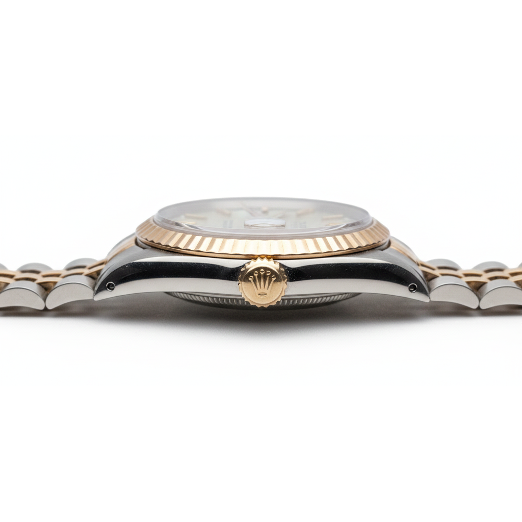 Rolex Jubilee-Damenuhr aus Gelbgold mit weißem Zifferblatt und sehr feinem Zifferblatt