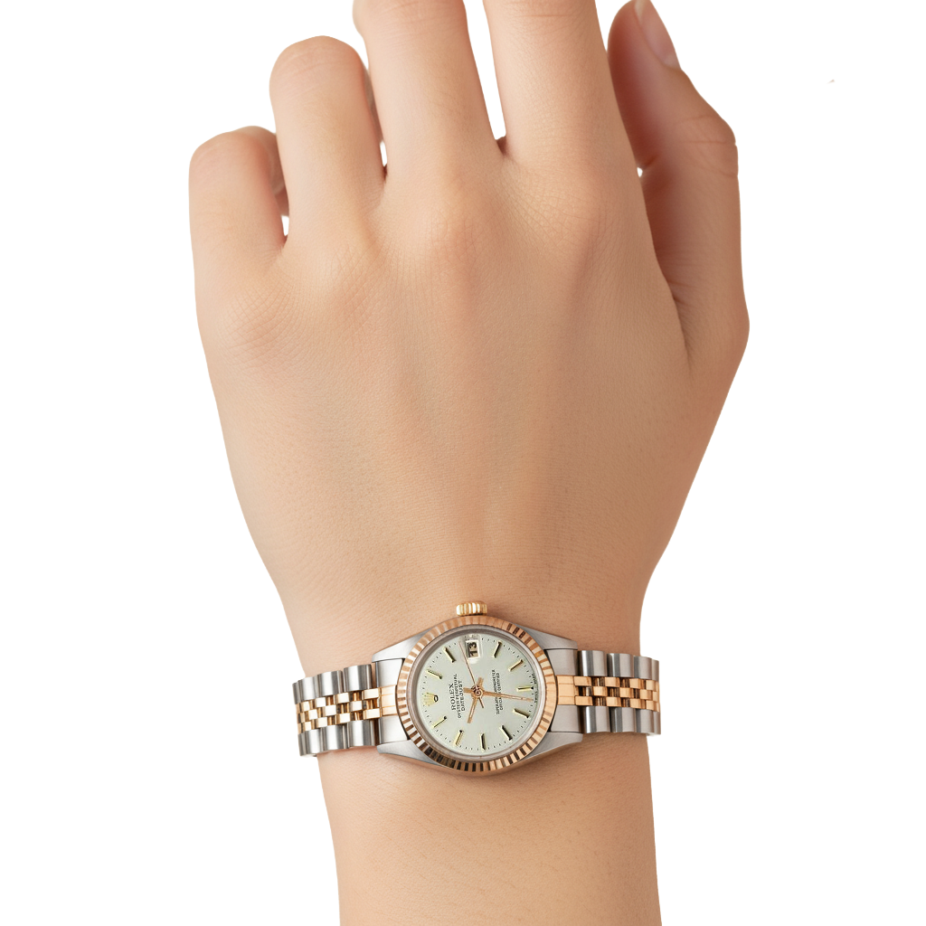 Rolex Jubilee-Damenuhr aus Gelbgold mit weißem Zifferblatt und sehr feinem Zifferblatt P2