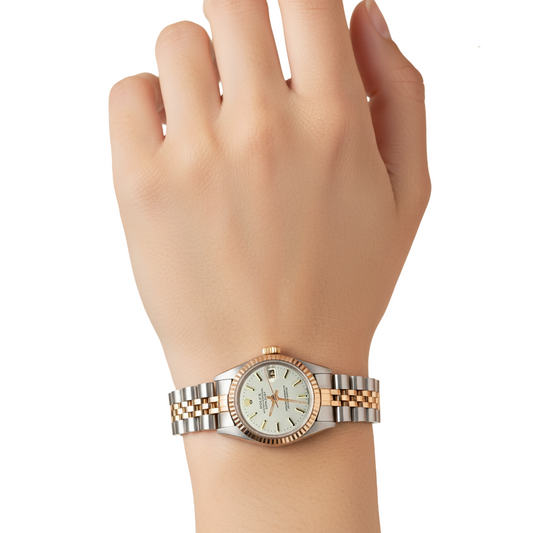 Rolex Jubilee-Damenuhr aus Gelbgold mit weißem Zifferblatt und sehr feinem Zifferblatt P2