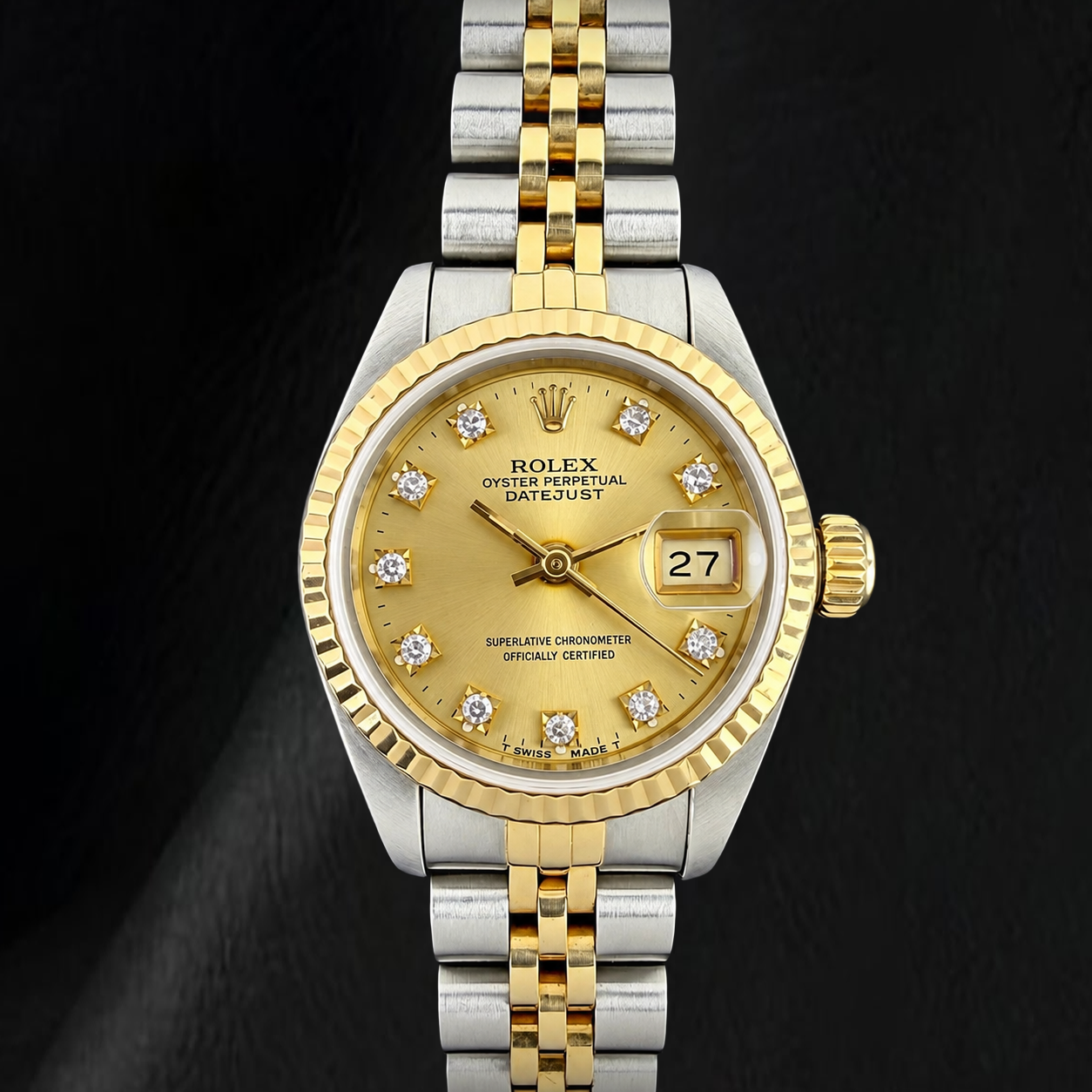 Rolex Datejust 26 mm Bicolor Damenuhr mit champagnerfarbenem Diamantzifferblatt ab Werk