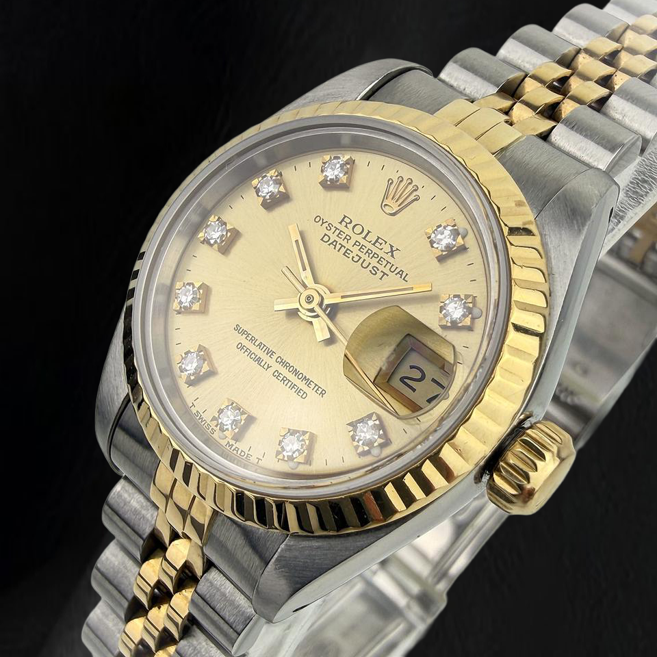 Rolex Datejust 26 mm Bicolor Damenuhr mit champagnerfarbenem Diamantzifferblatt ab Werk