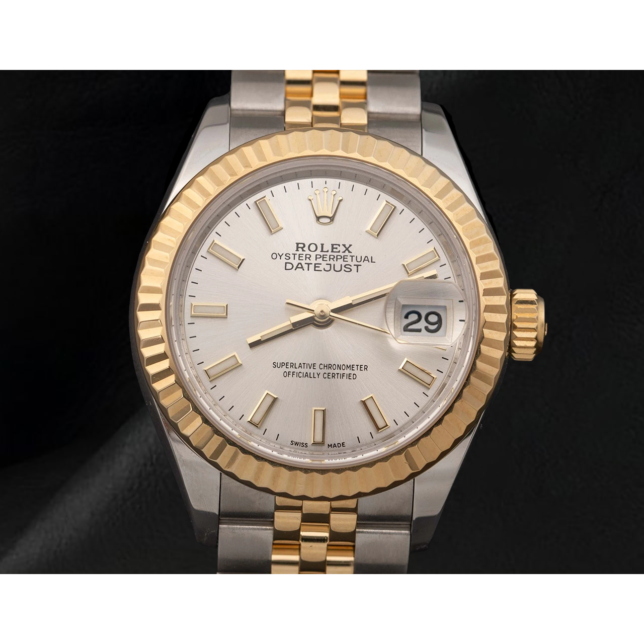 Rolex Lady-Datejust 279173 geriffelte Lünette Bicolor Jubilee 28 mm Armbanduhr