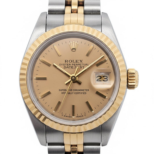 Rolex Lady-Datejust, 26 mm, zweifarbiges Zifferblatt mit champagnerfarbenem Stabmuster P1