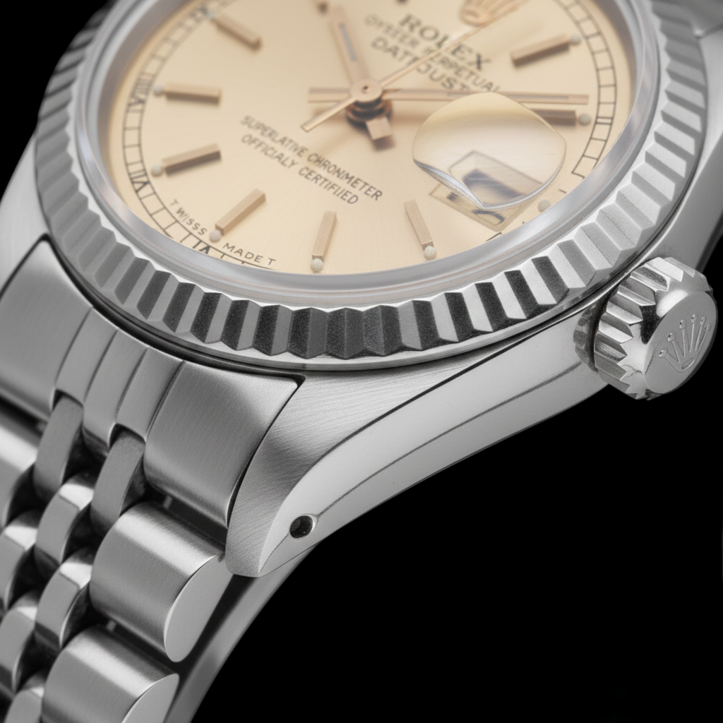 Erdgewonnener Edelstein Rolex Karat Stainless Steel – Schrägansicht