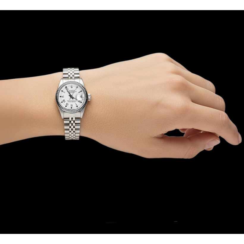 Rolex Lady-Datejust, weißes römisches Zifferblatt, 26 mm Edelstahluhr P5