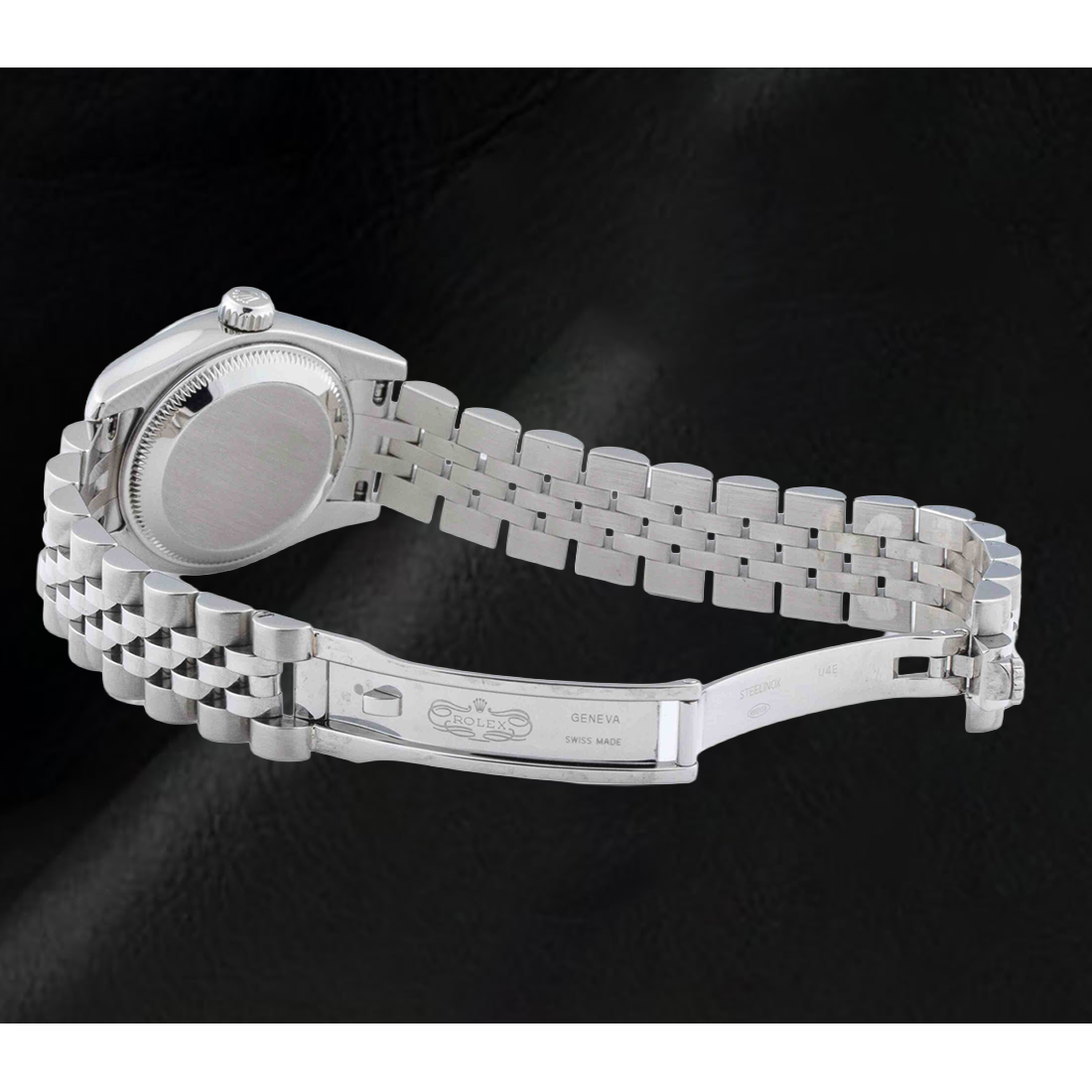 Rolex Lady Datejust 26 mm, lachsfarbenes Zifferblatt, geriffelte Lünette, Jubilee-Schließe, verdeckte Faltschließe