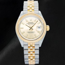 Rolex Lady-Datejust 28 mm 279173 Bicolor-Uhr mit champagnerfarbenem Zifferblatt mit Leuchtindizes