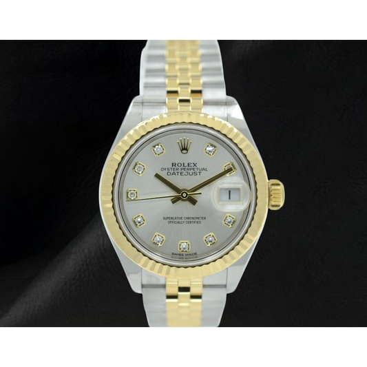 Rolex Lady Datejust 26mm 179173 Silber Diamantzifferblatt Uhr Bicolor