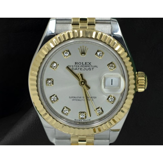 Rolex Lady Datejust 26mm 179173 Silber Diamantzifferblatt Uhr Bicolor
