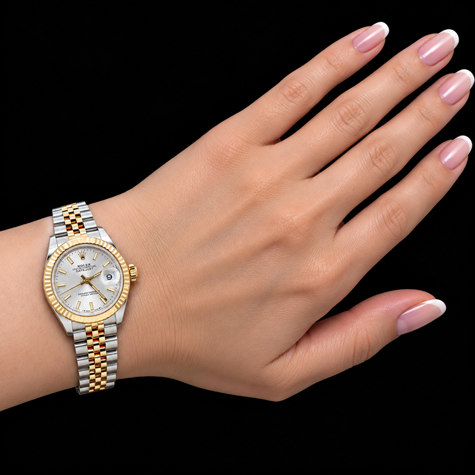 Rolex Lady-Datejust 28 mm 279173 Bicolor Uhr mit silbernem Zifferblatt und Leuchtindizes