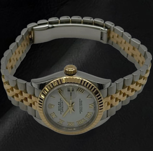 Rolex Lady-Datejust 28 mm 279173 Bicolor-Uhr mit weißem römischem Zifferblatt