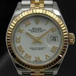 Rolex Lady-Datejust 28 mm 279173 Bicolor-Uhr mit weißem römischem Zifferblatt