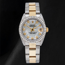 Rolex Lady Datejust 6824 31mm Uhr Bicolor weißes Perlmutt-Diamantzifferblatt Oyster-Armband