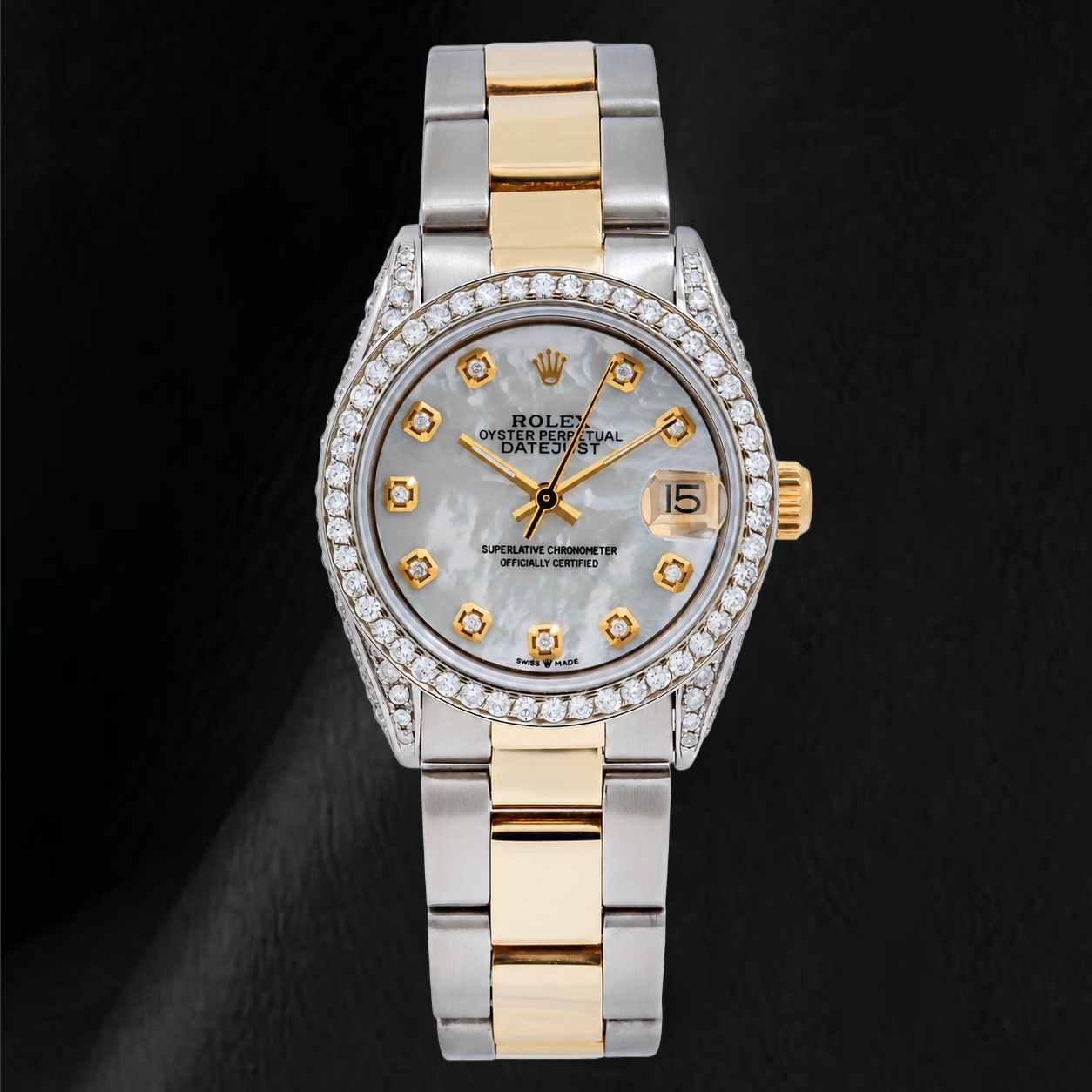Rolex Lady Datejust 6824 31mm Uhr Bicolor weißes Perlmutt-Diamantzifferblatt Oyster-Armband