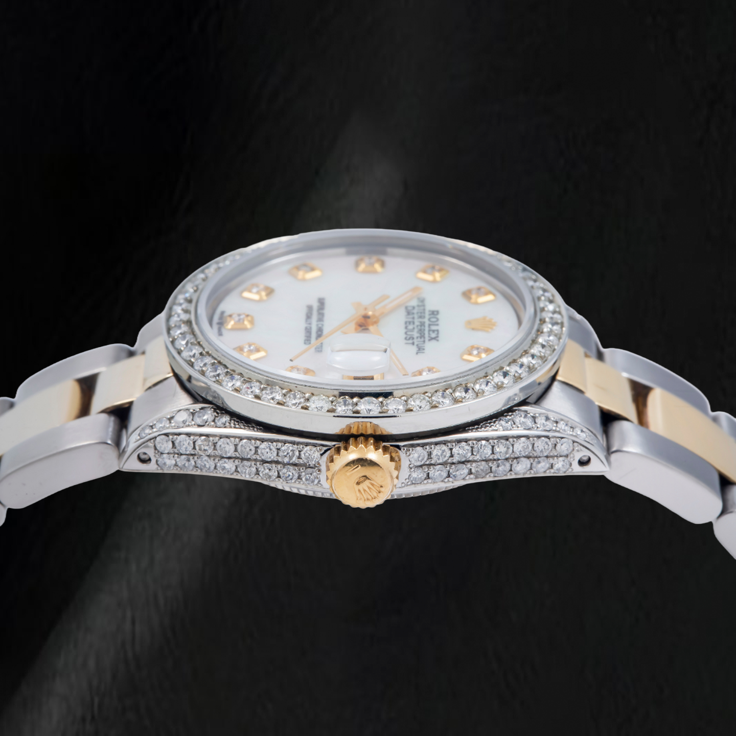Rolex Lady Datejust 6824 31mm Uhr Bicolor weißes Perlmutt-Diamantzifferblatt Oyster-Armband