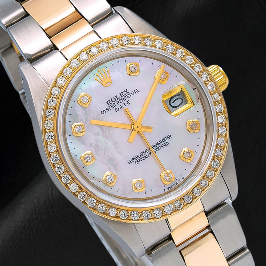 Rolex Lady Datejust, weißes Perlmutt-Zifferblatt mit Diamanten, 31 mm, zweifarbiges Oyster-Armband