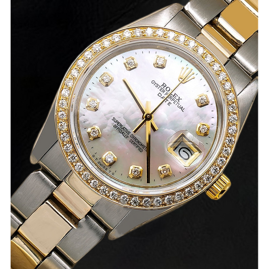 Rolex Lady Datejust, weißes Perlmutt-Zifferblatt mit Diamanten, 31 mm, zweifarbiges Oyster-Armband