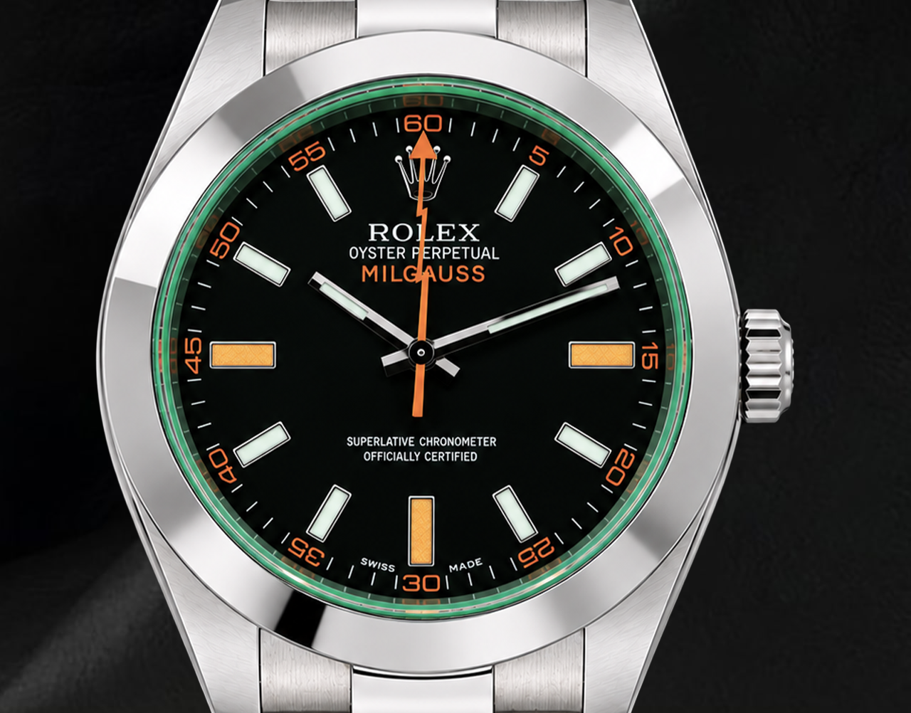 Rolex Milgauss 40 mm 116400V Uhr aus Edelstahl mit schwarzem Zifferblatt